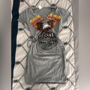 Gray Graphic T-Shirt Dress with Eagle Design